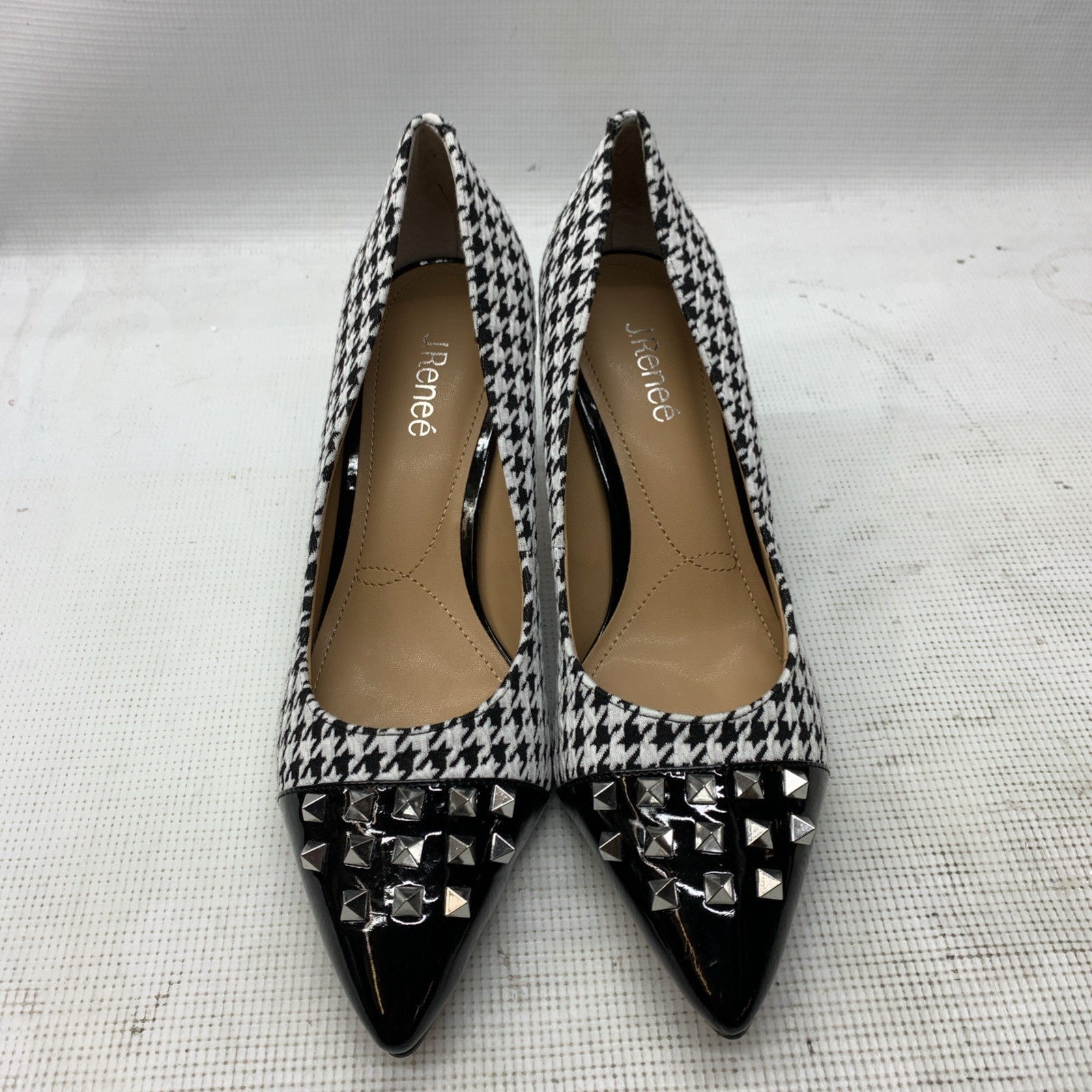 J. Reneé Women's Khinsley Pump Sandal Black/White Houndstooth 11W Pointed Toe