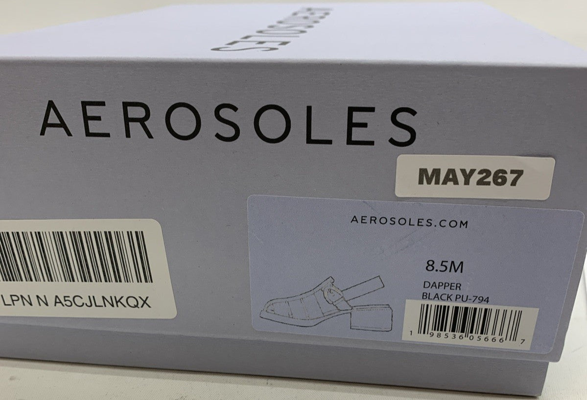 Women Sandals Aerosoles Dapper Sandal 8.5 Black Buckle Low Block Heel Square Toe