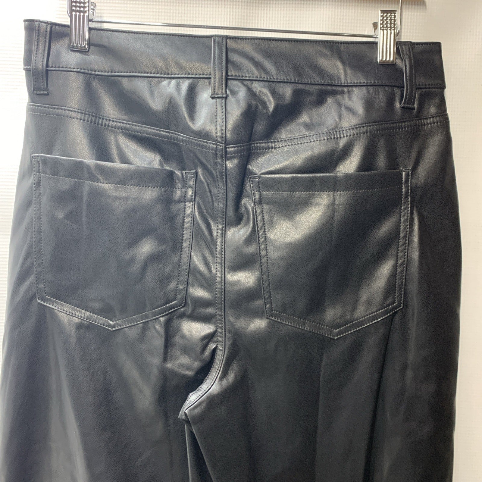 DKNY Black Women’s Soft Faux Leather Mini Boot Flare Long Pants Size 10 Black