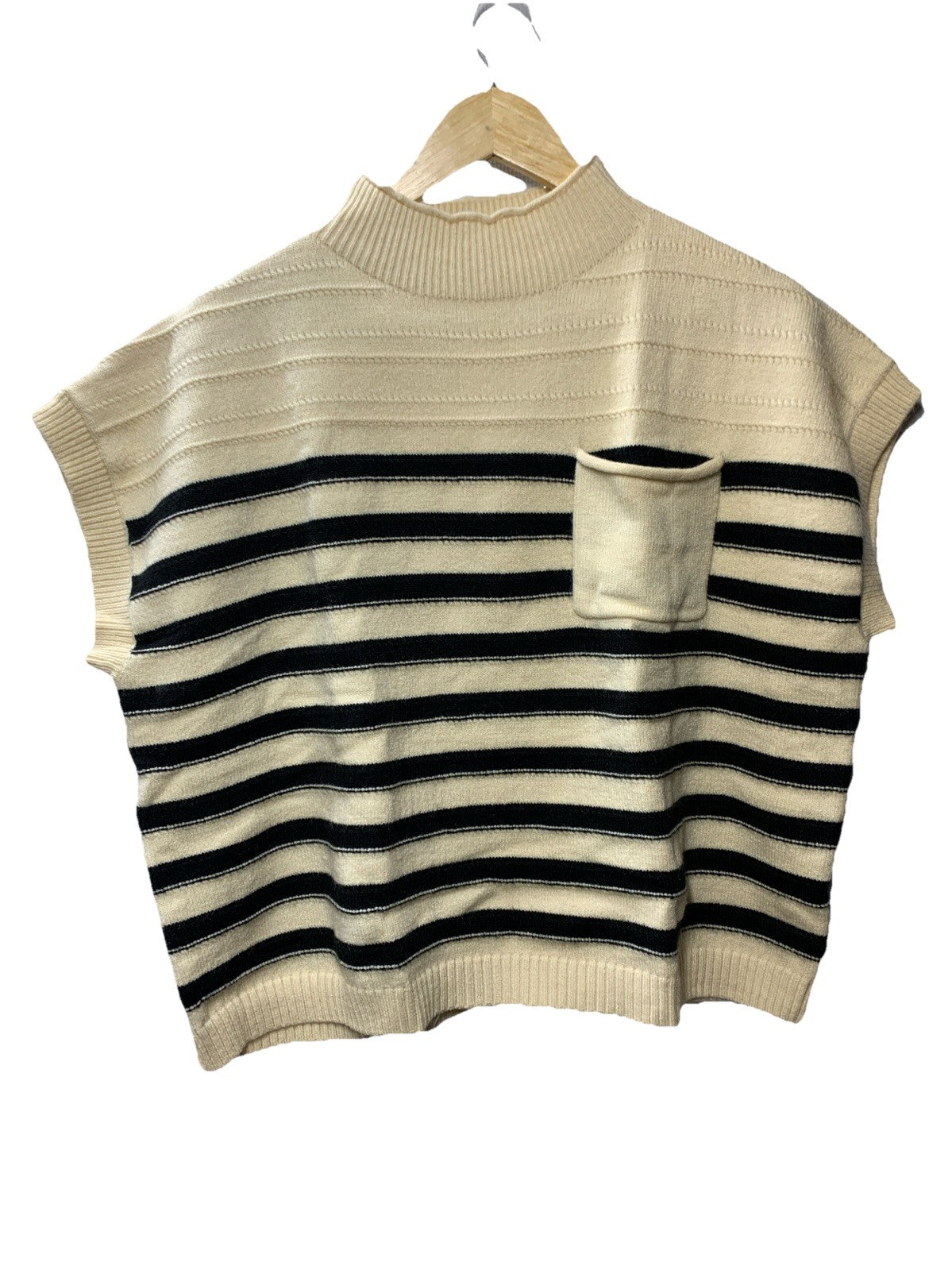 GRACE KARIN Striped Cap Sleeve Knit Sweater Crop Top Oversized Off White/Black L