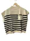 GRACE KARIN Striped Cap Sleeve Knit Sweater Crop Top Oversized Off White/Black L