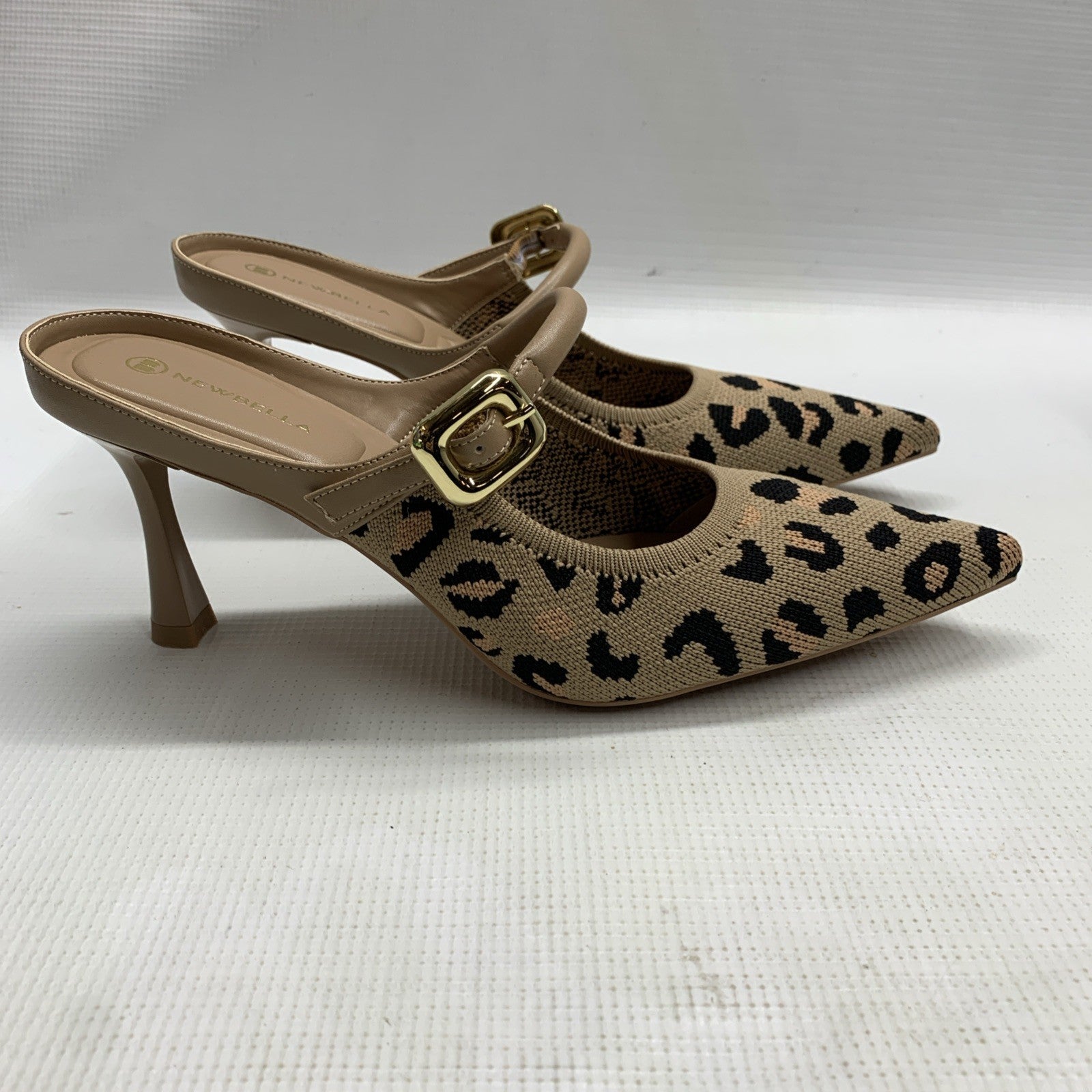 Newbella Mousse FIT Women's Pointed Toe Heel Sandals Mules Shoe Leopard Print 8