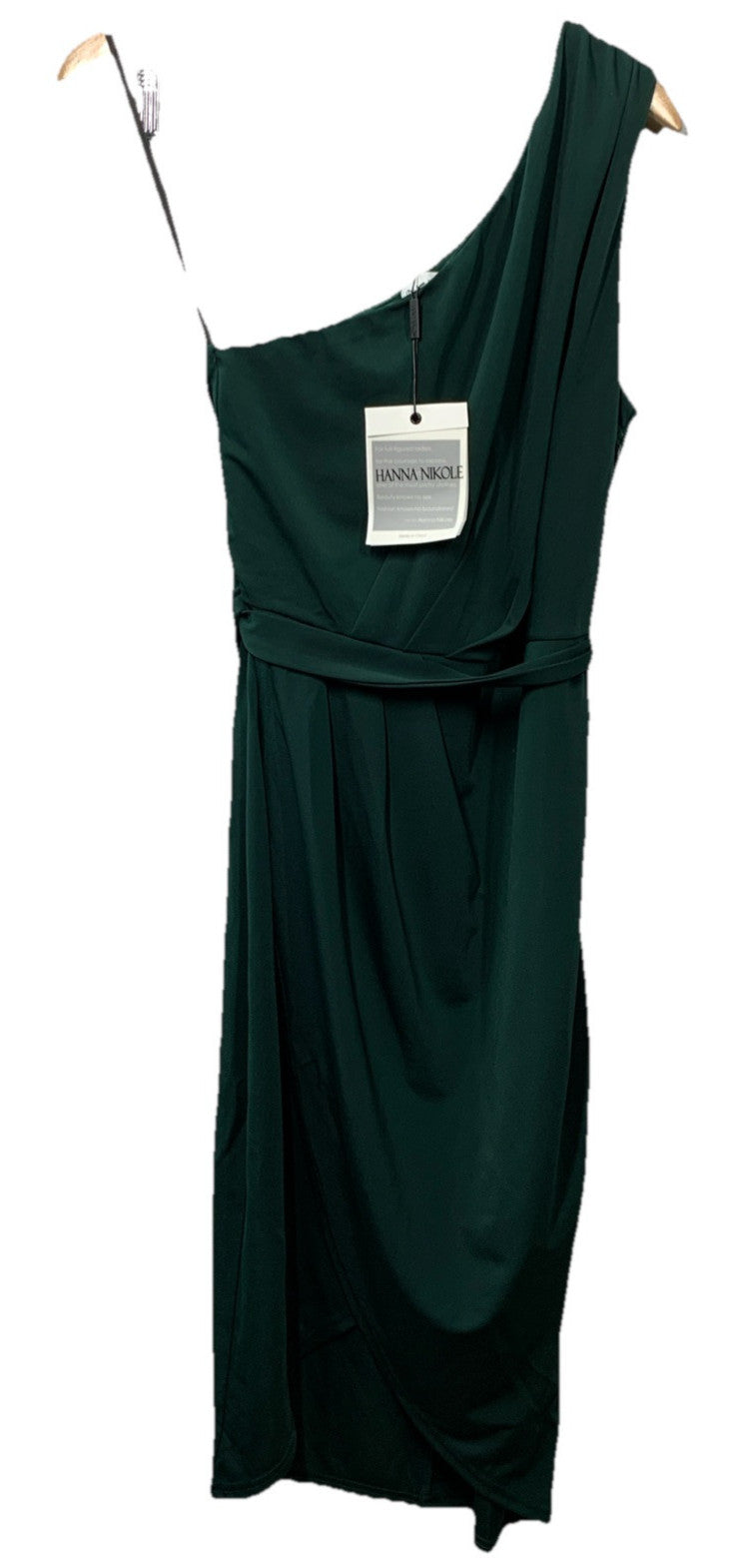 Hanna Nikole Women Size 12W One Shoulder Bodycon Wrap Cocktail Party Dress Green