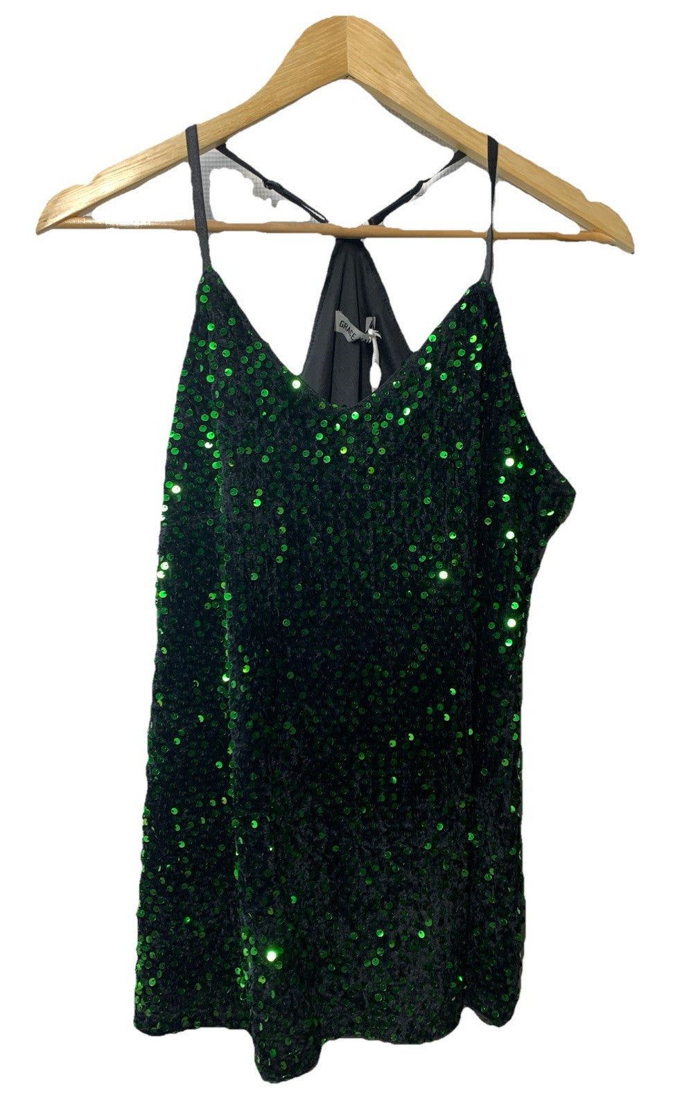 GRACE KARIN Women’s Sequin Camisole Tank Top Sleeveless Black Size Medium Green