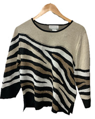 Alfred Dunner Women's Classics Animal Jacquard Crew Neck Sweater Long Sleeve PM