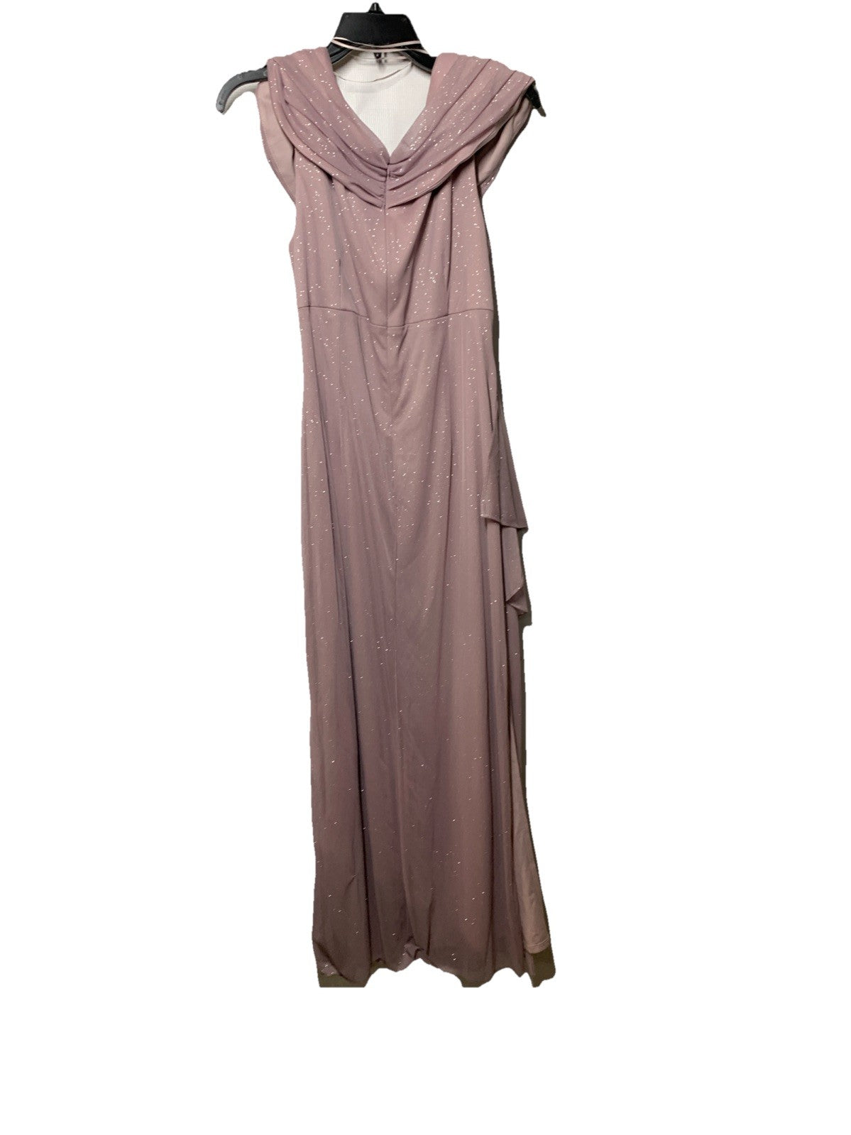 Alex Evenings Women's Long L-Neck Glitter Mesh Dress With Ruched Neck Line 16P