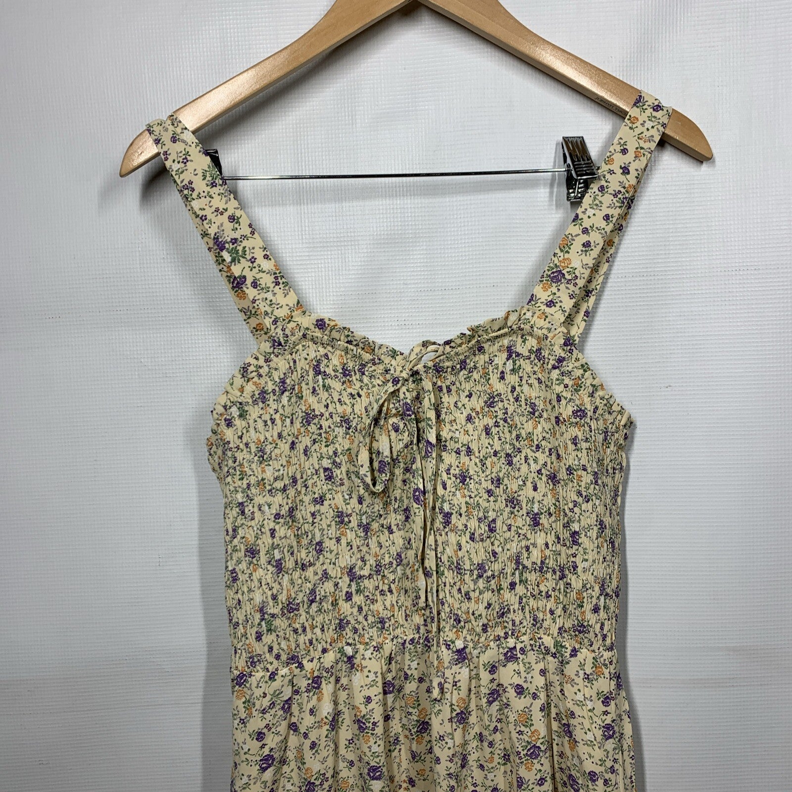 GRACE KARIN Summer Floral Boho Dress Square Neck Strapped Swing Size  Med Yellow
