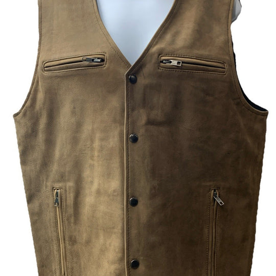 Mens Gambler Snap Vintage Crazy Horse Antiqe Motorcycle Leather Vest Size Medium