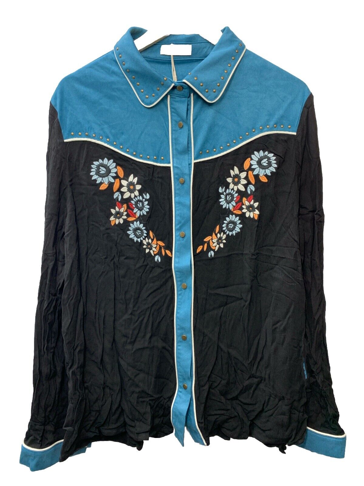 JOHN MOON Women's Embroidered Western Buttons Down Shirts Size 2XL Long Sleeve