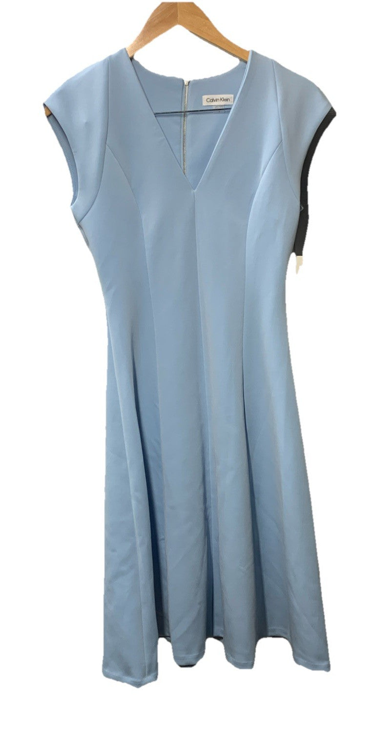 CALVIN KLEIN V-Neck Fit & Flare Midi Dress Cap Sleeve Formal Elegant Size 2