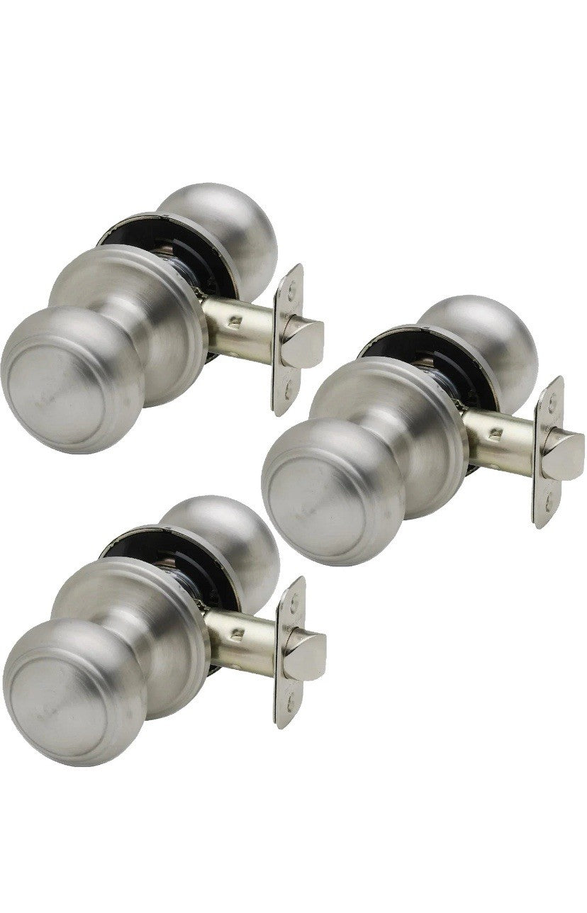 Door Knobs Round Colonial Passage Handle Interior Door Knob for Hallway - 3 Pack