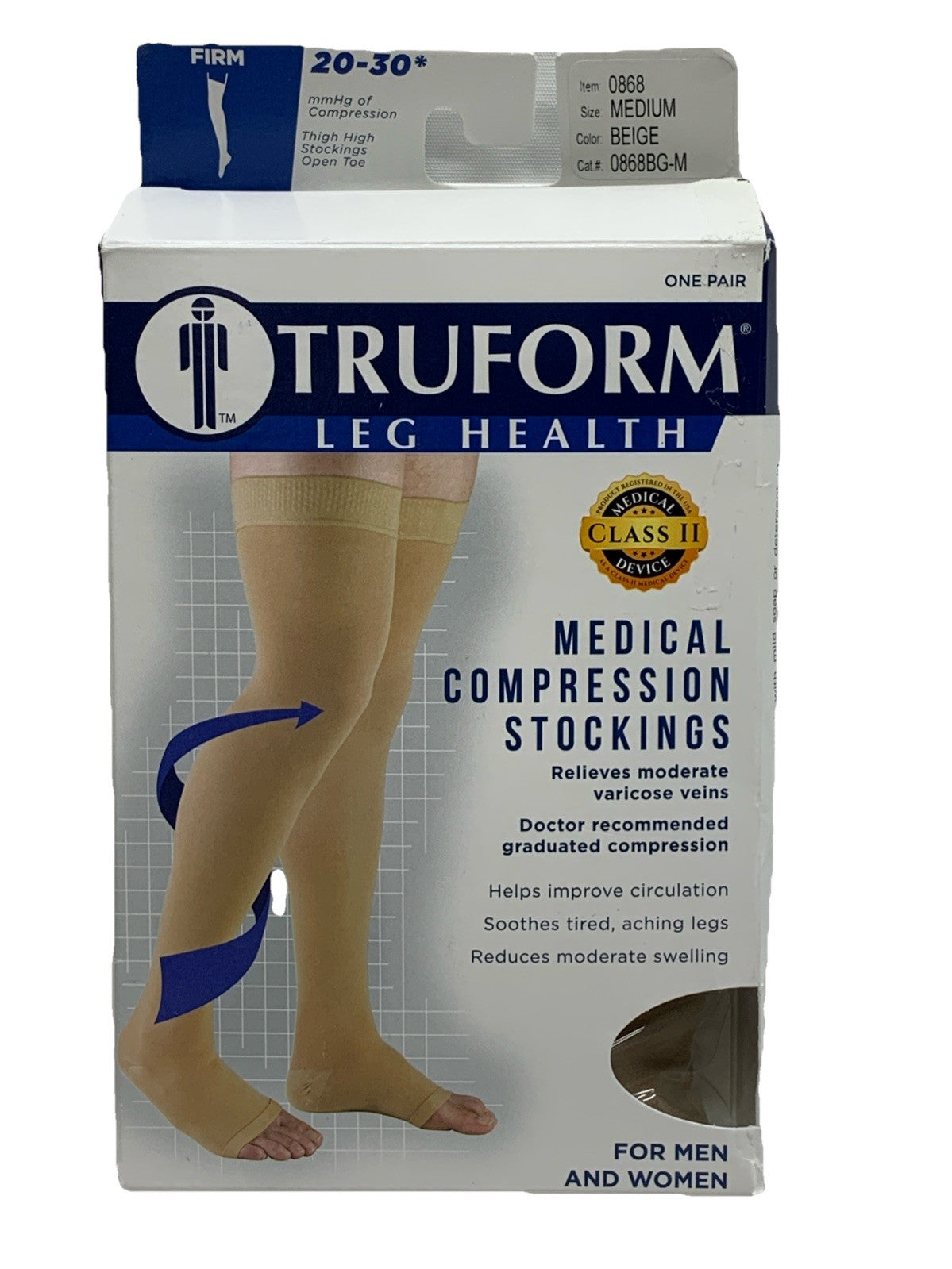 Truform Stockings Thigh High Open Toe Dot Top: 20-30 mmHg M BEIGE 0868BG-M Pair
