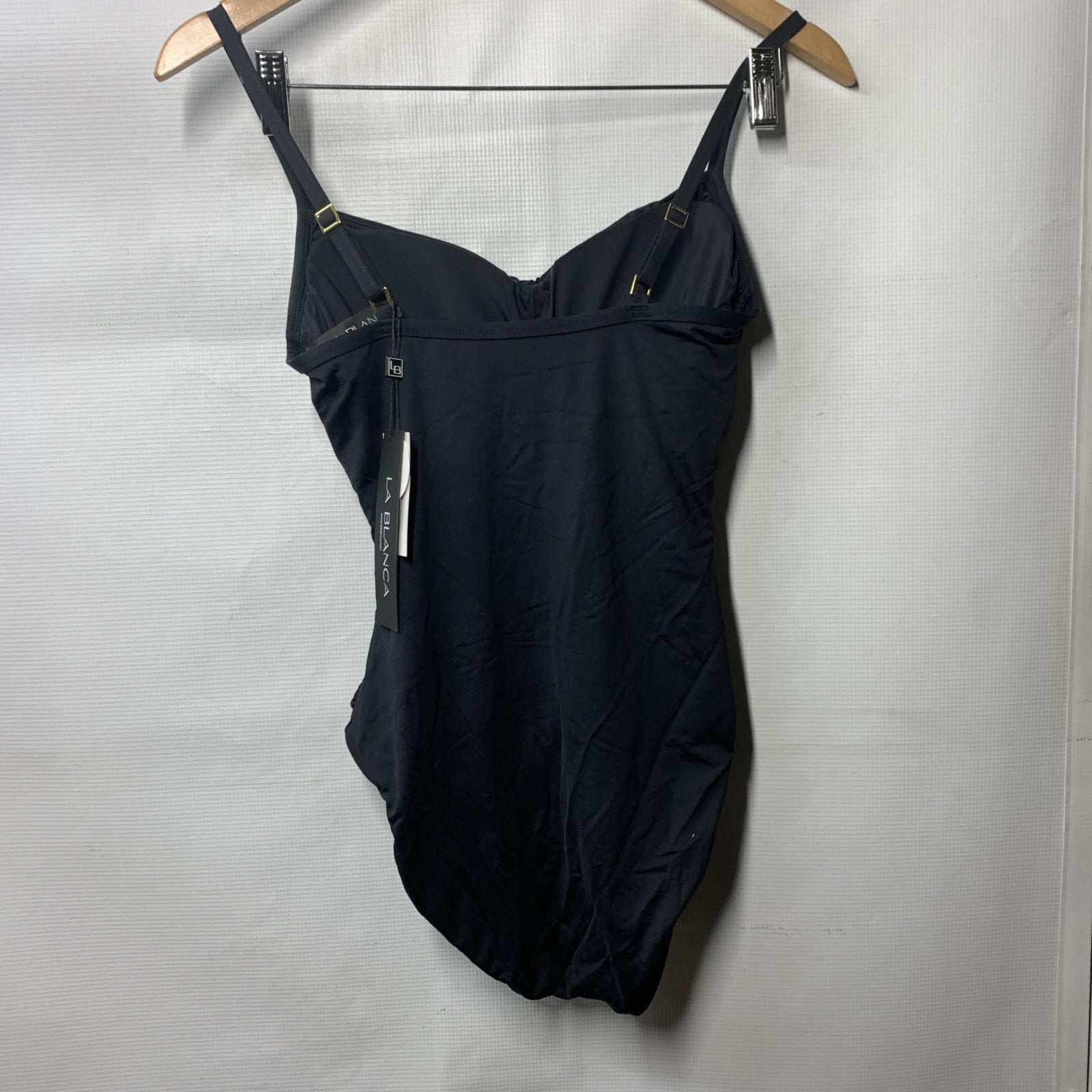 La Blanca Women's Island Goddess Draped Lingerie One Piece Swimsuit Black Size 6