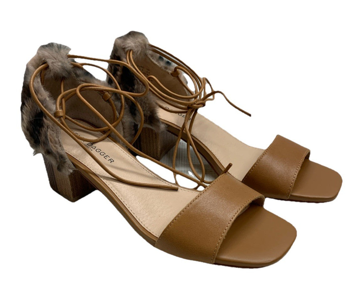 Kelsi Dagger Brooklyn Women's Sam Heeled Sandal Size 7 Brown Open Toe Faux Fur