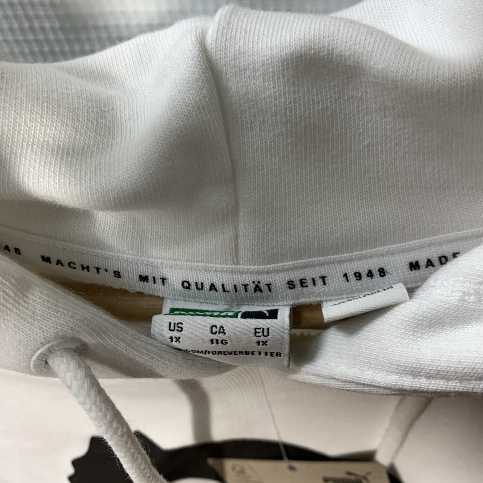 PUMA Womens Classics Hoodie Plus Sizes 1X White Long Sleeve Drawstring Pull-over