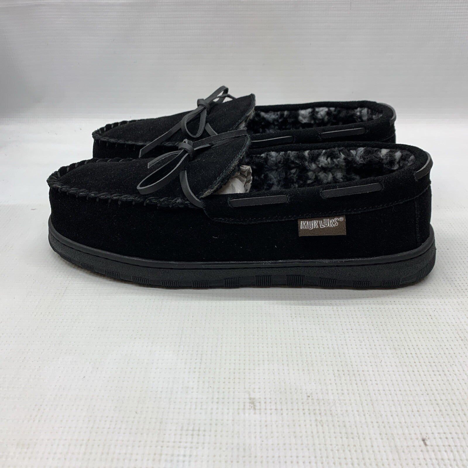MUK LUKS Paul Printed Berber Suede Moccasin Men's Slipper Black Size 10 Casual