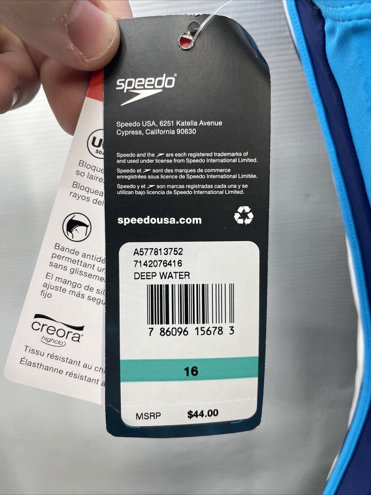 Speedo Swimsuit One Piece Infinity Splice Thick Strap Swimwear Deep Water Sze 16