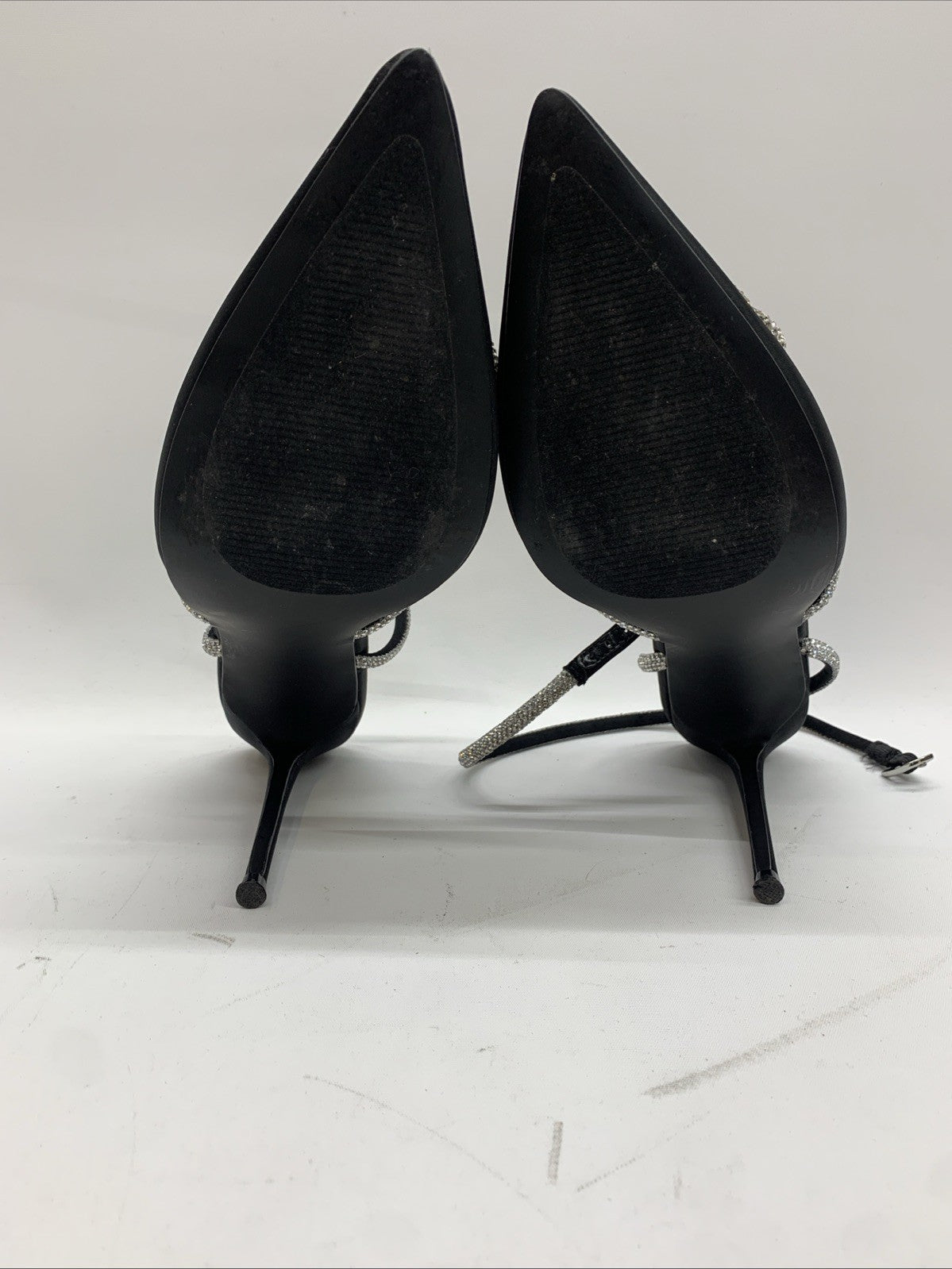 Steve Madden Viable High Stiletto Embellished Ankle Strap Size 10 Satin Black