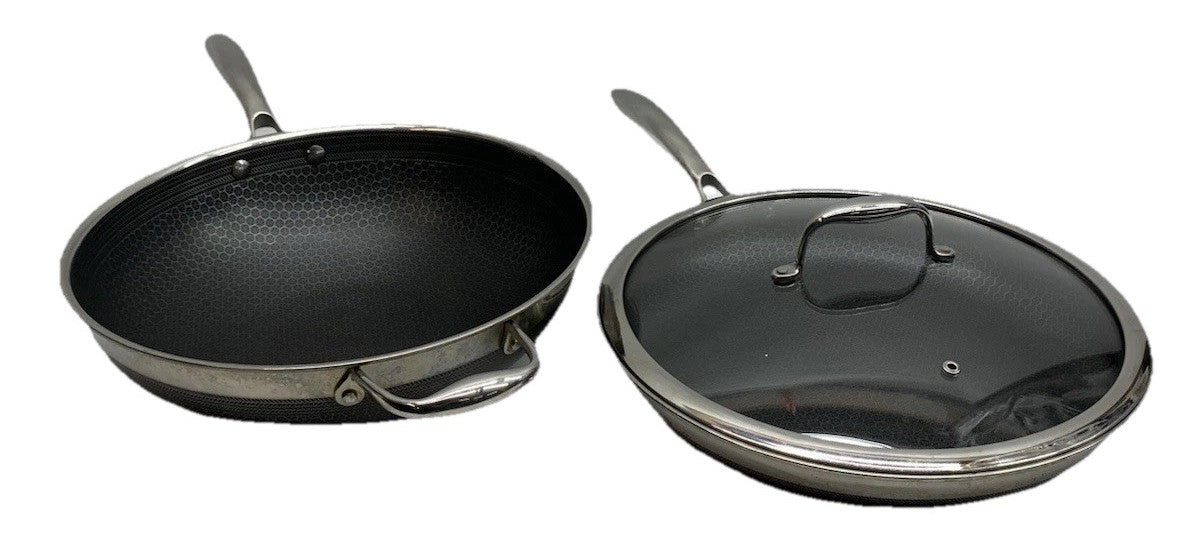 HexClad 12” 3-Piece Cookware Fry Pan Set with Cover Lid & 12