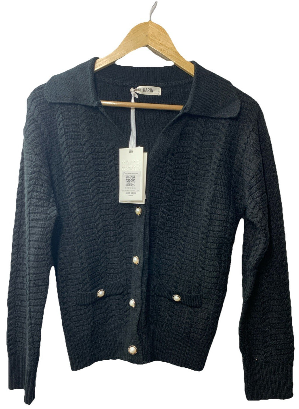 GRACE KARIN Women's 2024 Cardigan Sweaters Open Front Button Size Small Black