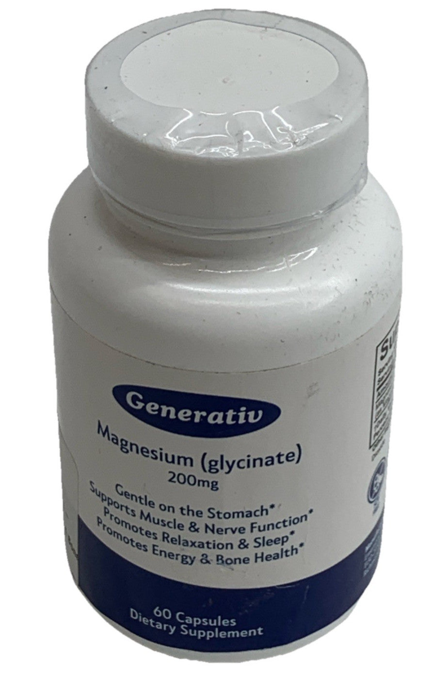 Generativ Magnesium Glycinate 200 Mg 60 Capsules Support Muscle & Nerve Function