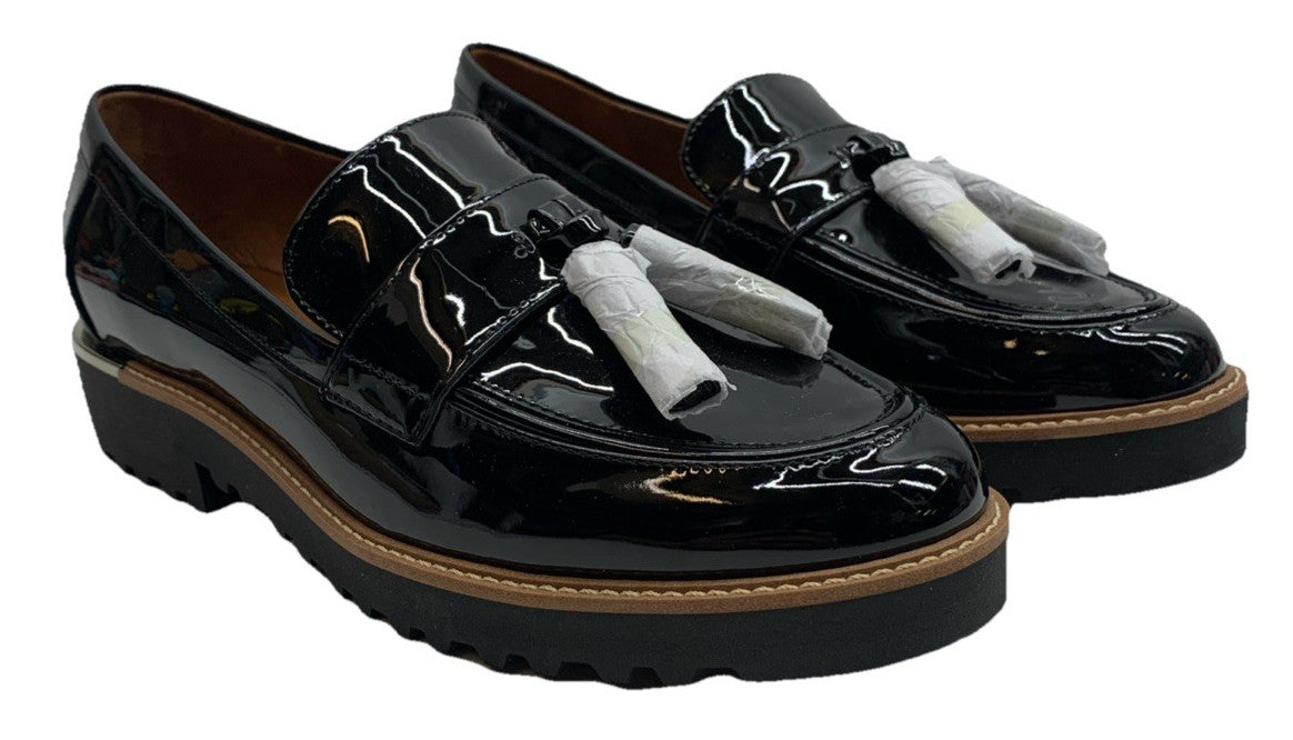 Franco Sarto Womens L-Carolynn Loafer Size 9.5 W Black Patent Platform Shoe