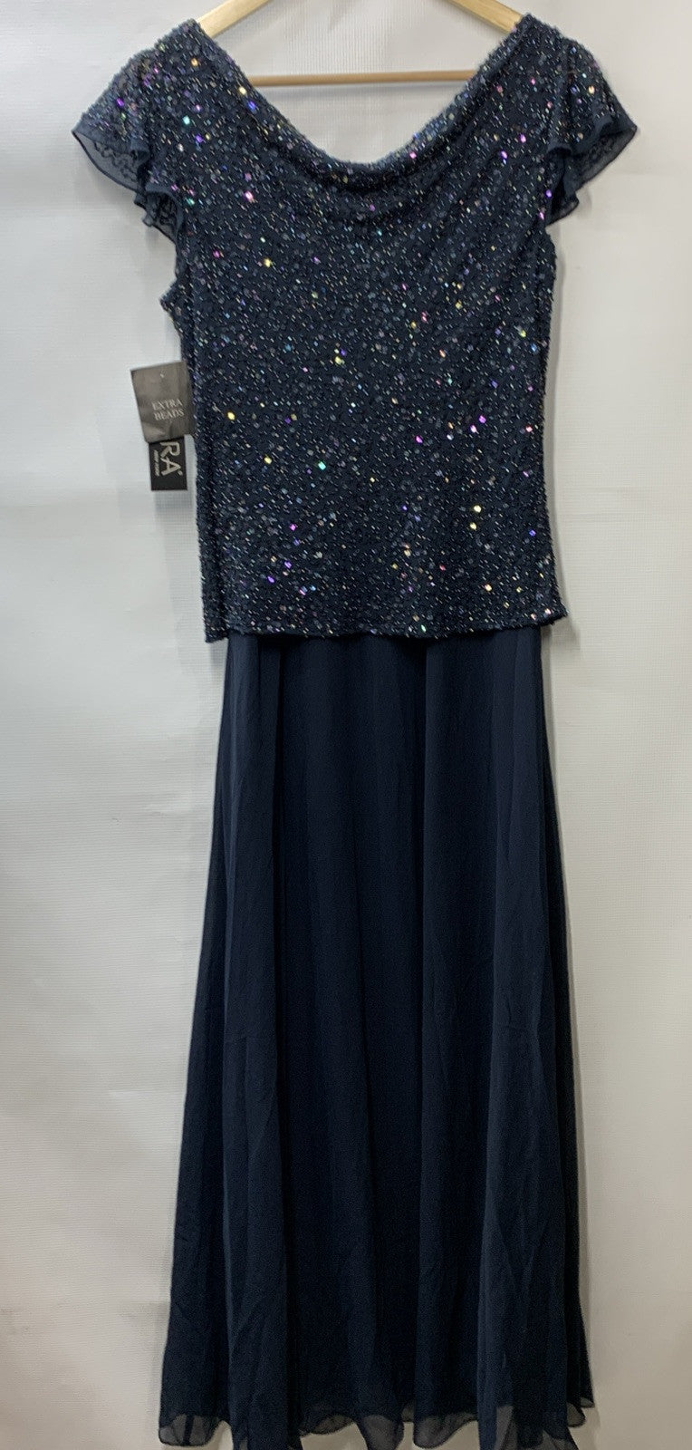 J Kara Women's Size 10 Flutter-Sleeve Embellished Popover Dress Navy (669) 3417N