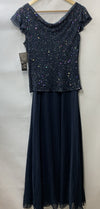 J Kara Women's Size 10 Flutter-Sleeve Embellished Popover Dress Navy (669) 3417N