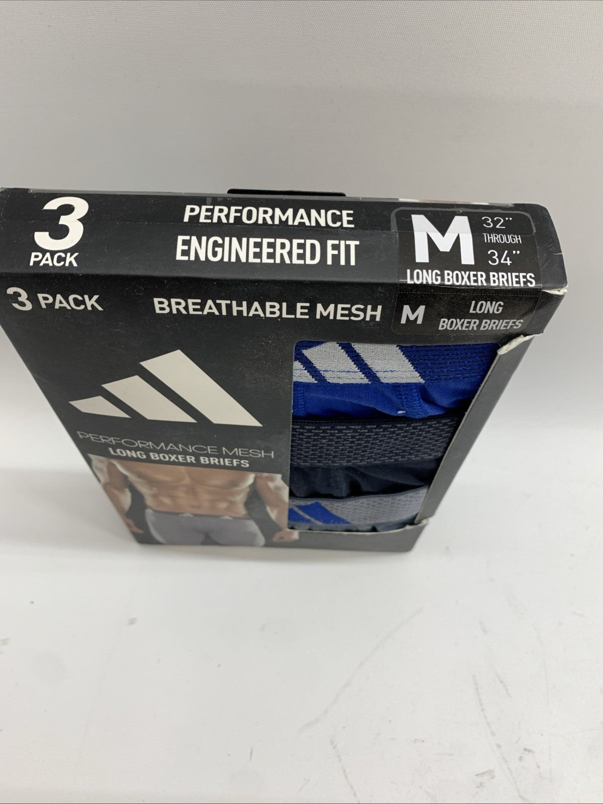 Men's Adidas 3-Pk Sport Performance Mesh Long-Leg Boxer Briefs M Blue/Gray/Black