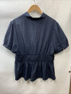 GRACE KARIN Women's Office Bow Tie Blouse Short Puff Sleeve Peplum Blue Size 2XL