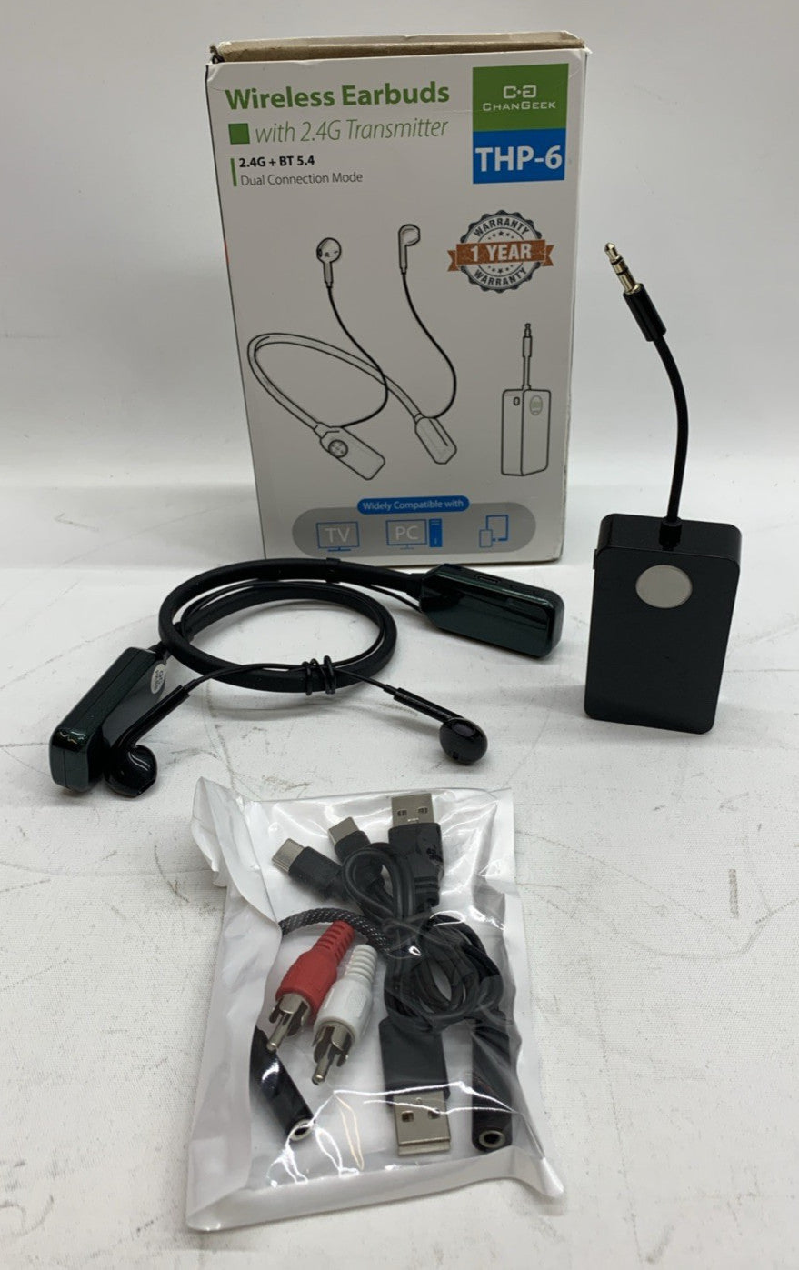 THP-6 Wireless TV Headphones, 2 Modes Bluetooth & 2.4G Earbuds with Neckband