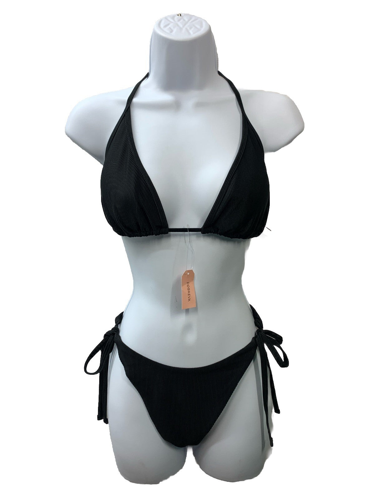 DOBREVA Women's Two Piece Swimsuit Triangle Bikini Sets String Ribbed Size L
