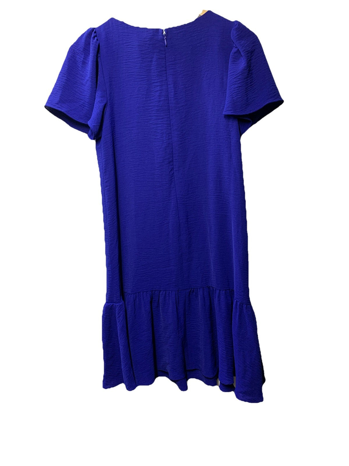 DKNY Shift Midi Dress Ruffle Short Flutter Sleeve Royal Blue SZ 2 Flowy DD1A759A
