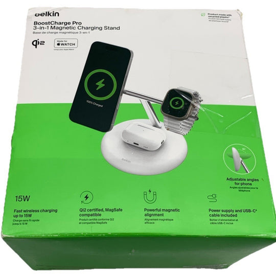 Belkin BoostCharge Pro 3-in-1 Magnetic Charging Stand (Qi2 and MagSafe) - White