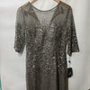 Adrianna Papell Women's Light Sliver Beaded Illusion Column Evening Gown Size 10