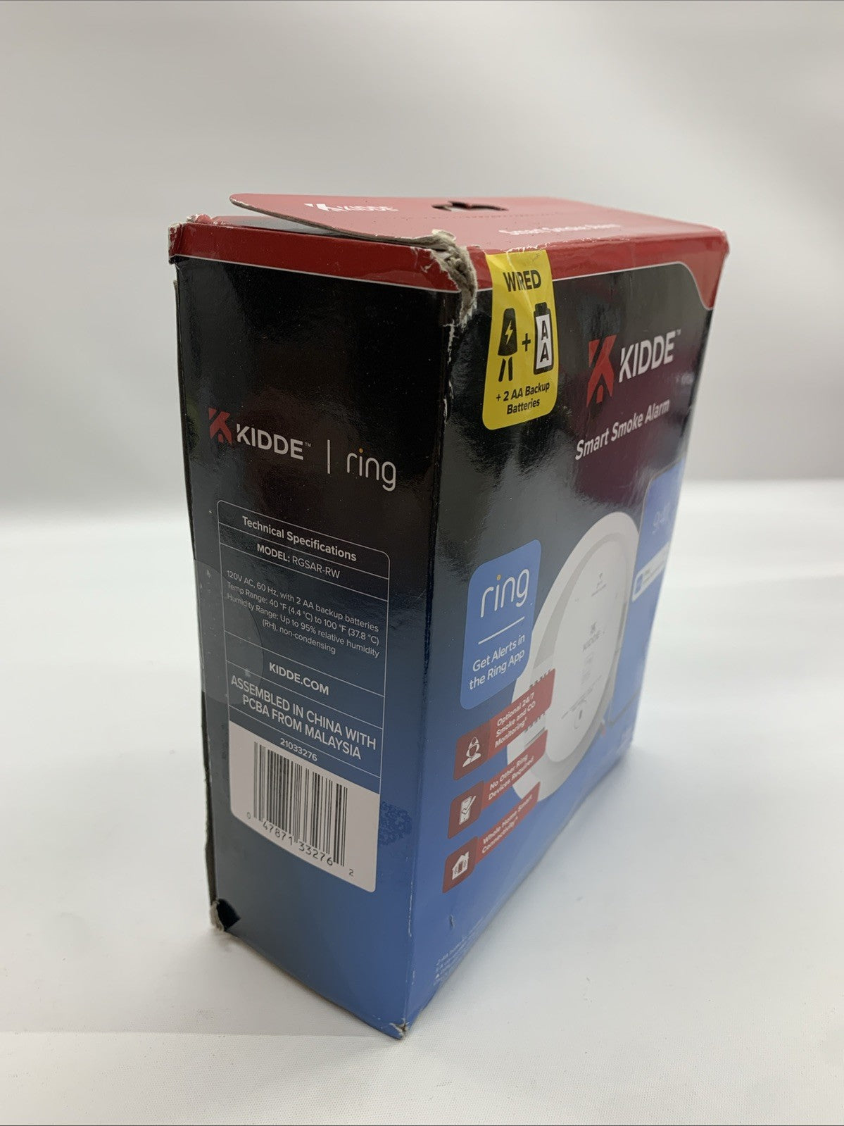 Kidde RGSAR-RW Wired Smart Smoke Alarm with Ring Alerts & AA Backup Battery