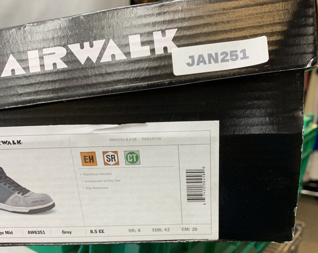 Airwalk Safety Mens Mongo Mid Composite Toe 8.5EE Work Boot Grey/White AW6351