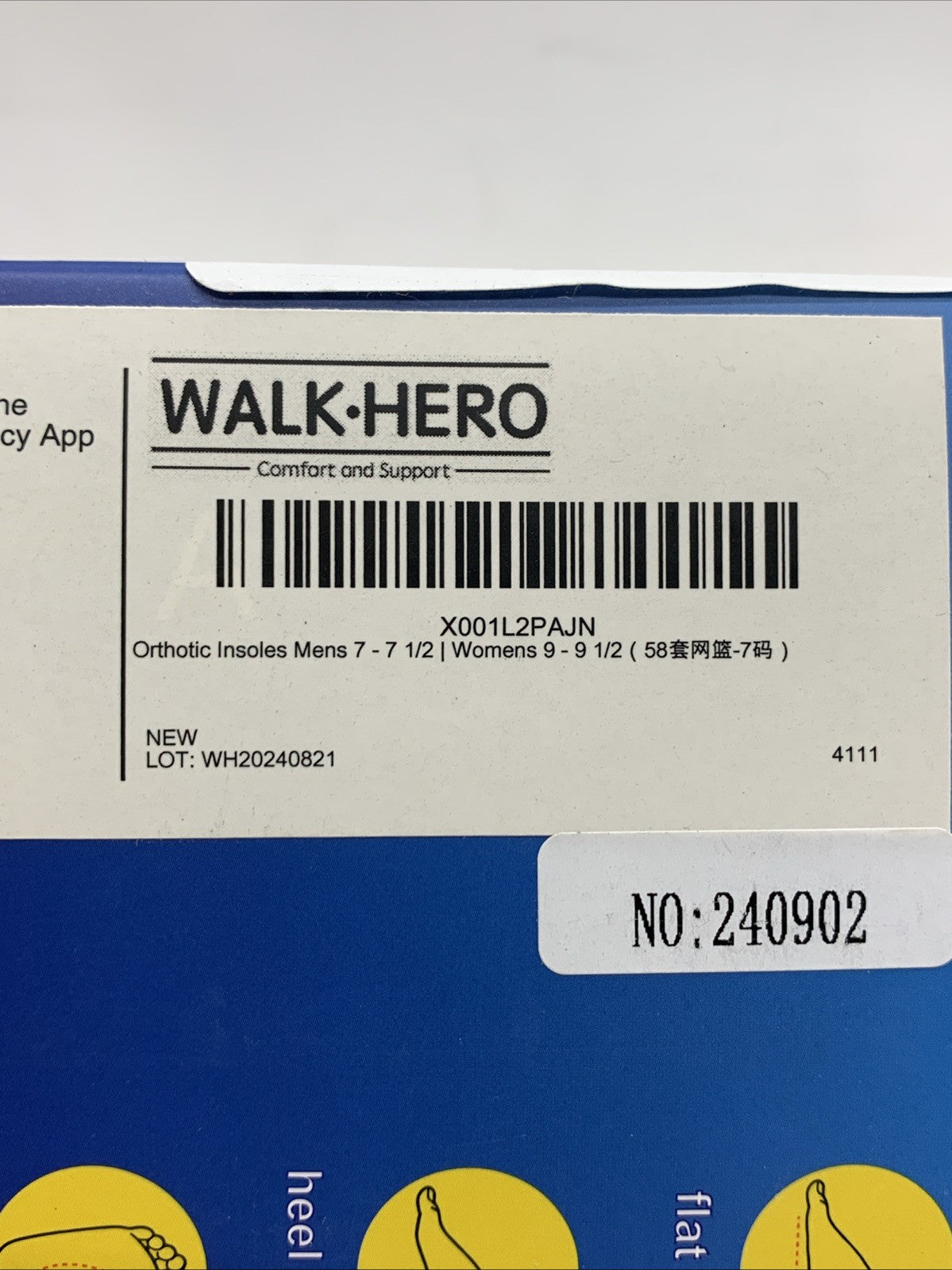 Walk Hero Size Mens 7-7.5 Women's 9-9.5 Medical Orthotic Insoles Support 1 Pair