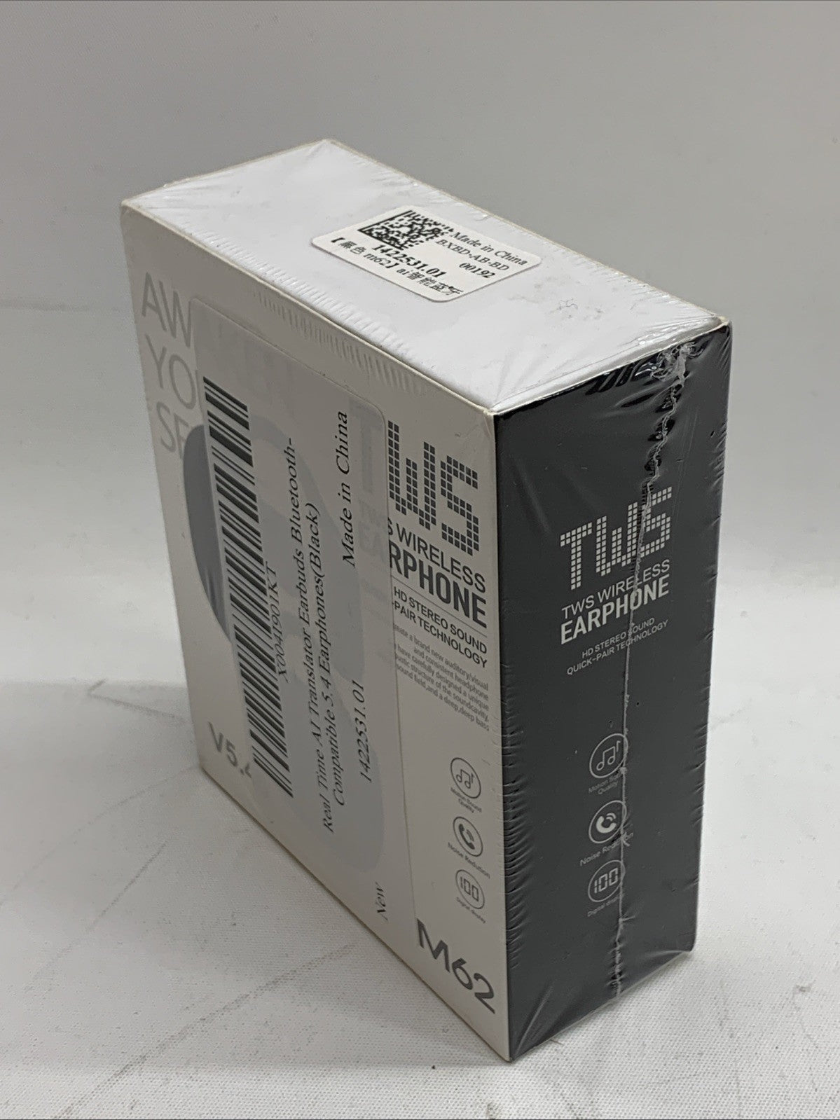 TWS Wireless Earbud Earphones HD Stereo Sound M62 Bluetooth V5.46 7-8H Black