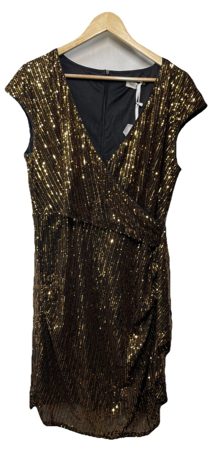 GRACE KARIN Sparkly Sequin Party Night Cocktail Dress for Women Size XL Gold