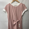 Grace Karin Pink And White Tie Front Dress Size 2XL Sleeveless Striped Crew Neck
