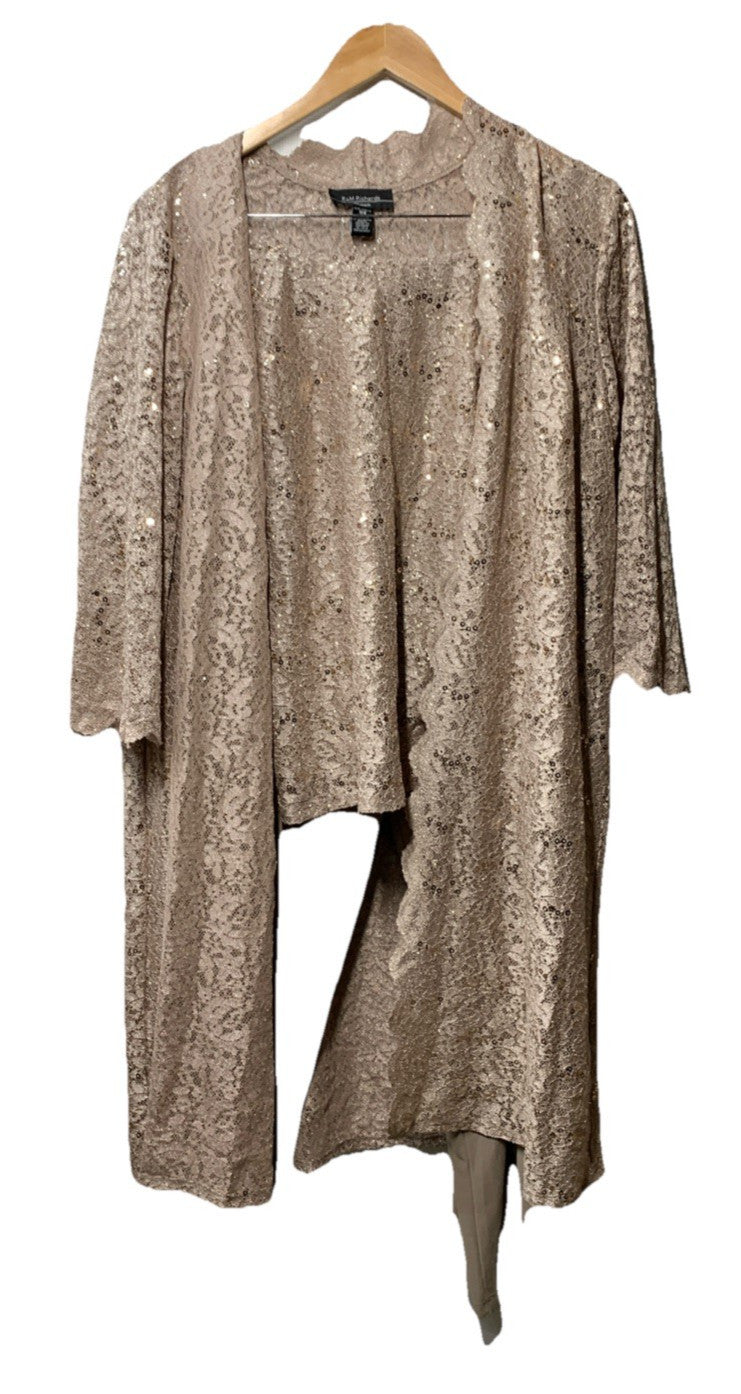 R&M Richards 3-Piece Lace Tank Top and Pant Set with Sheer Lace Jacket Size 16W