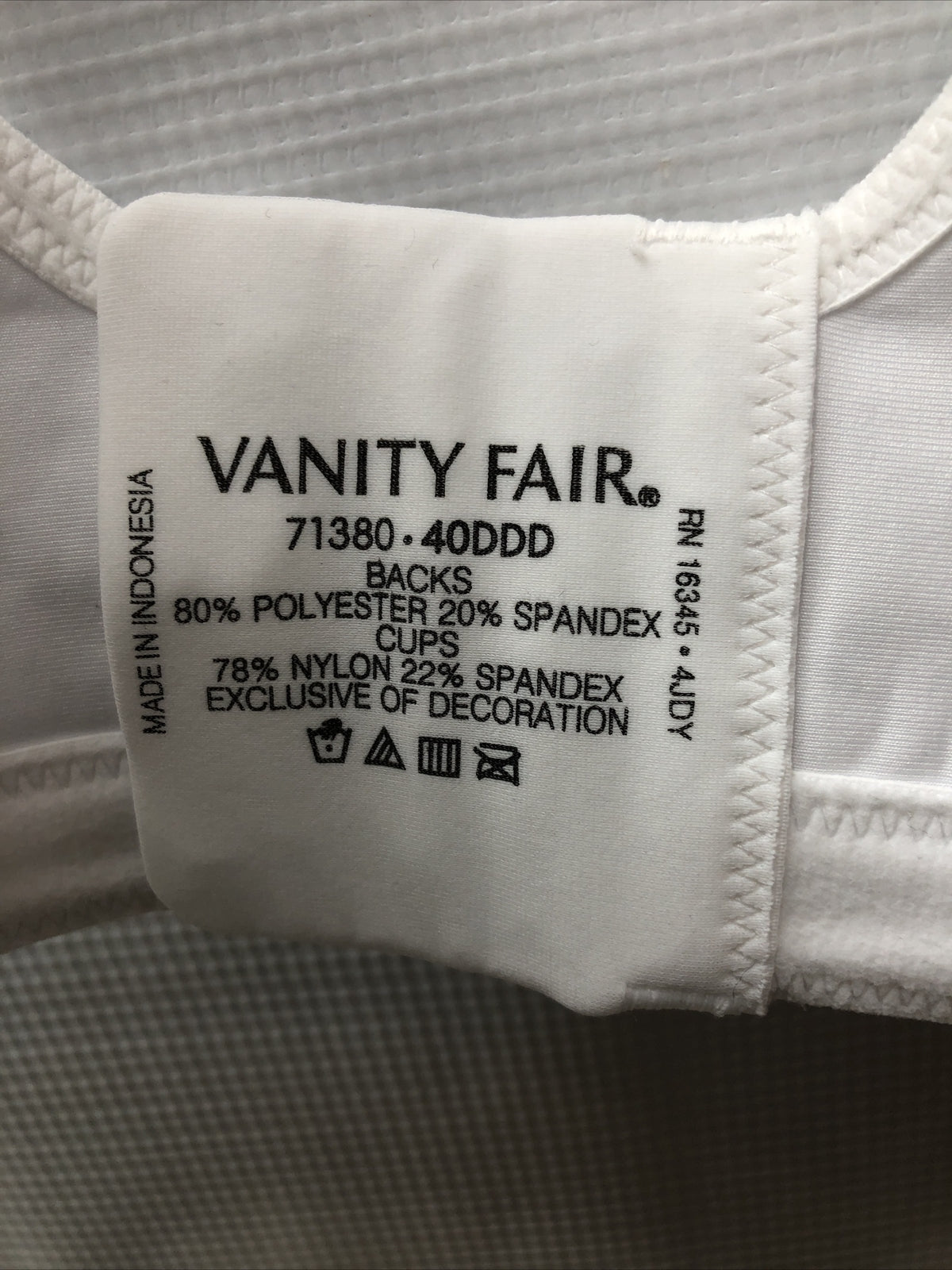 Vanity Fair Beauty Back Full Figure Wirefree T-shirt Bra 71380 White Size 40DDD