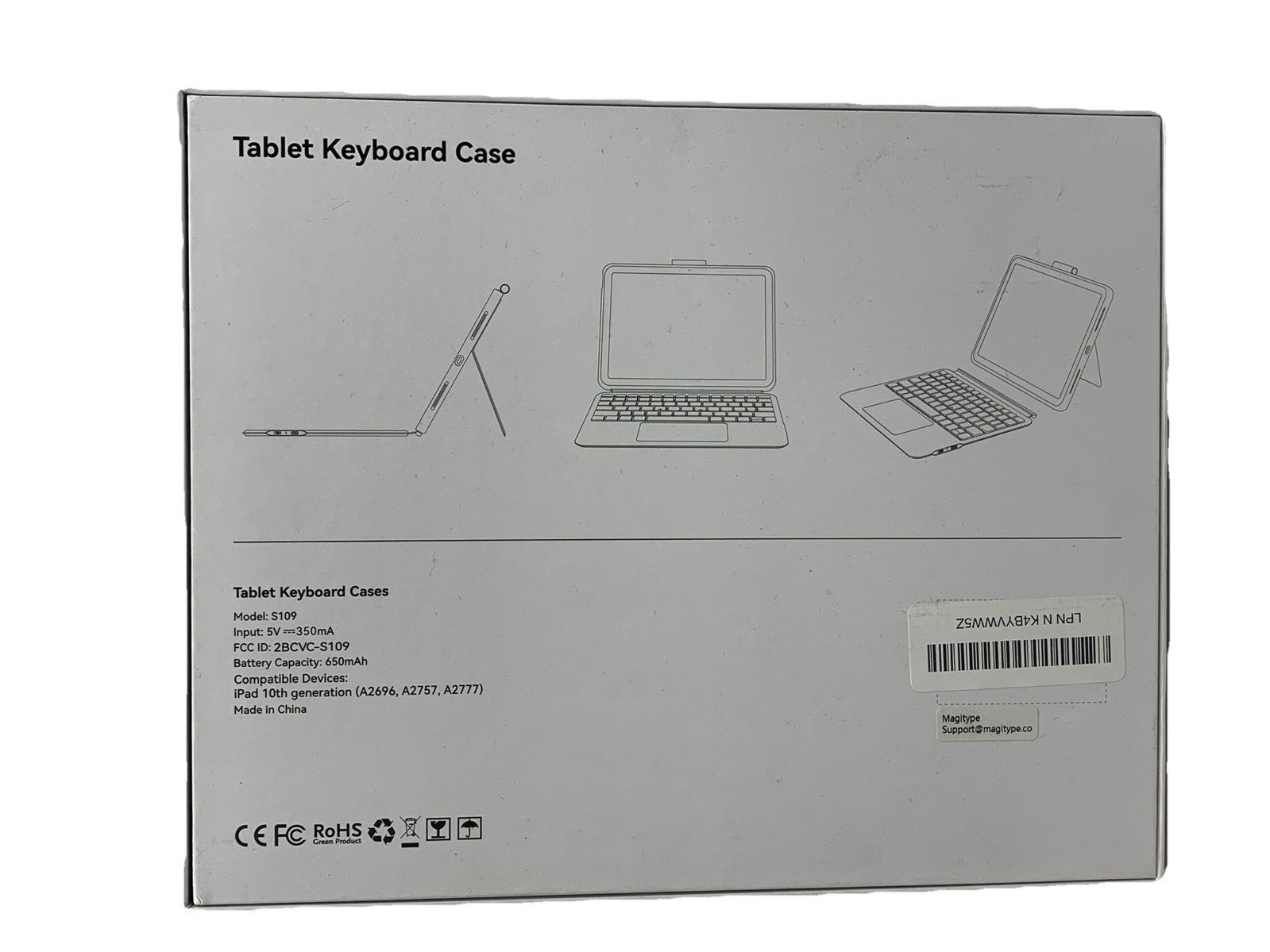 Tablet Keyboard Case S109 Removable Cover Gray/Orange for iPad 10th Generation