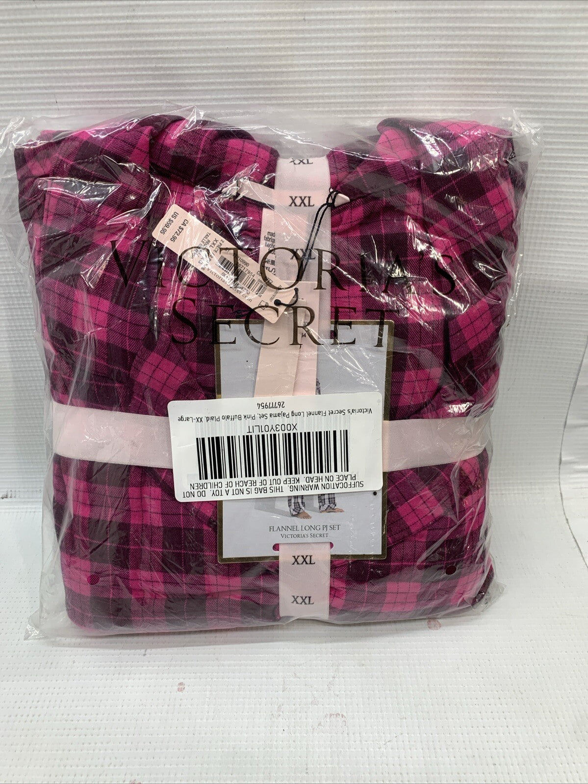 Pink Plaid Victorias Secret SleepwearFlannel Long Pajamas Set Plaid XXL Pull-on