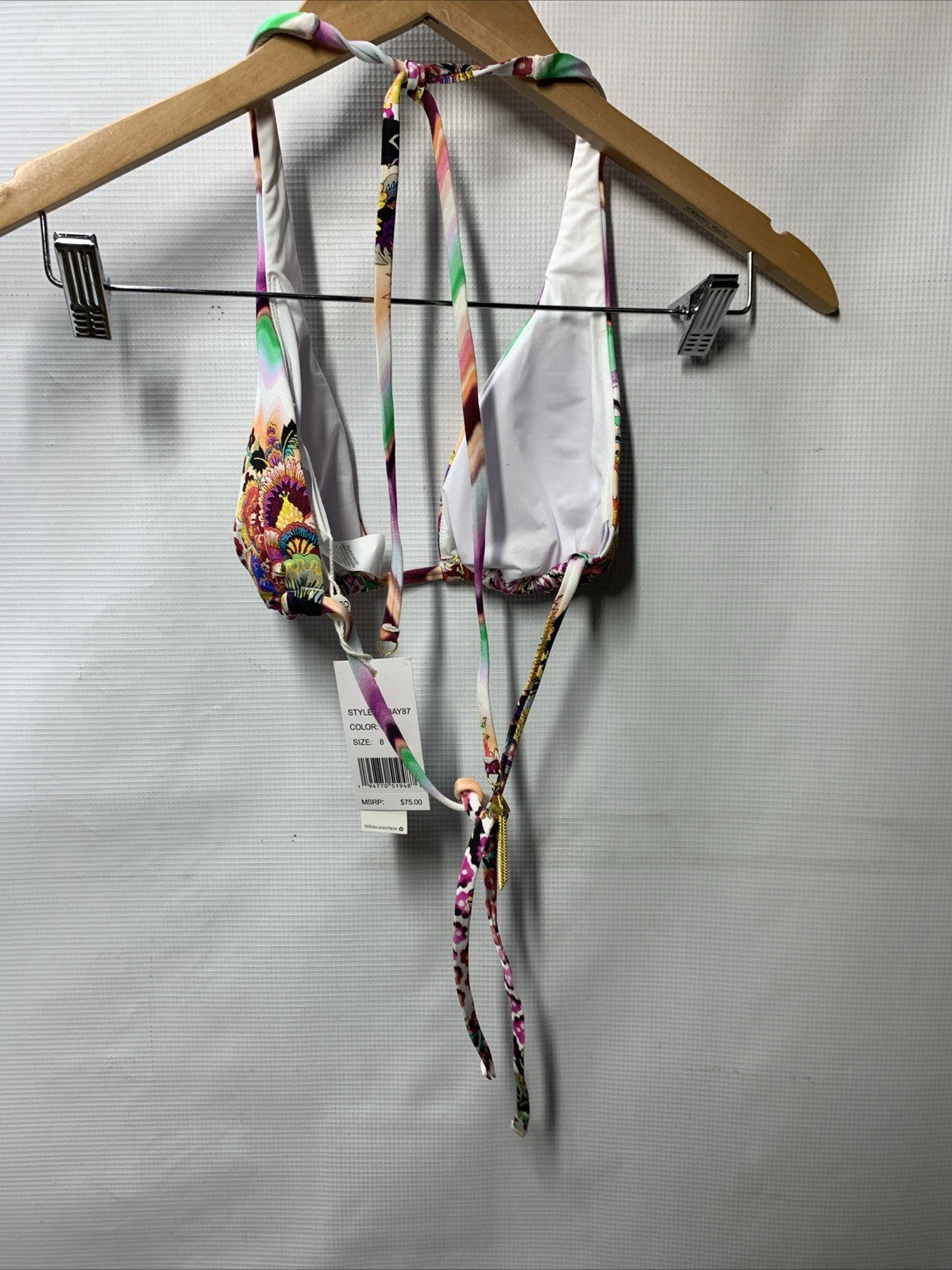 Sunshine 79 Women's Triangle Halter Bikini Swimsuit Top Sz 8 Tie Back Floral Mix