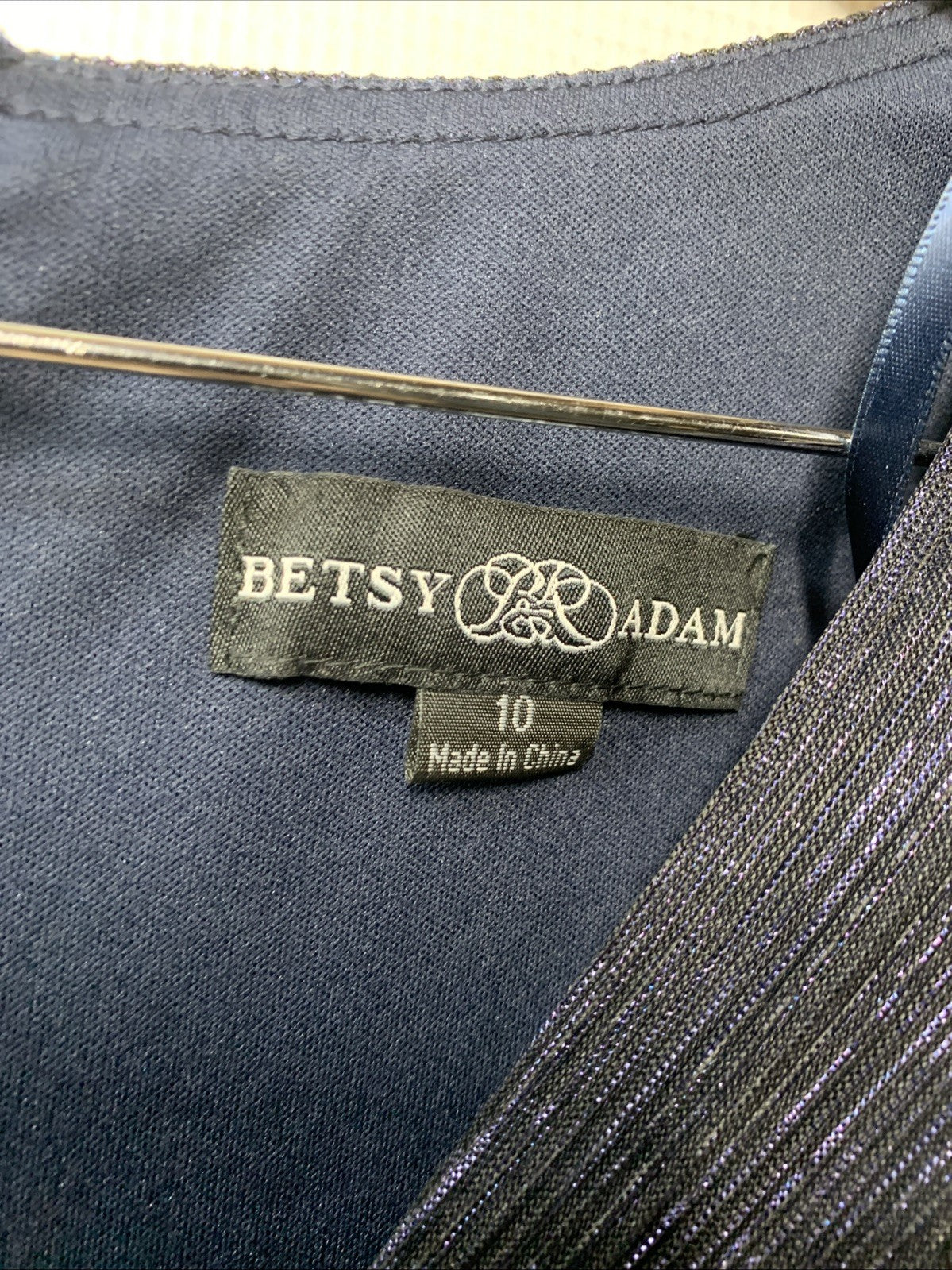 Betsy & Adam Women's A24903 Long Sleeve V-Neck Dress Floor-Length Navy Size 10