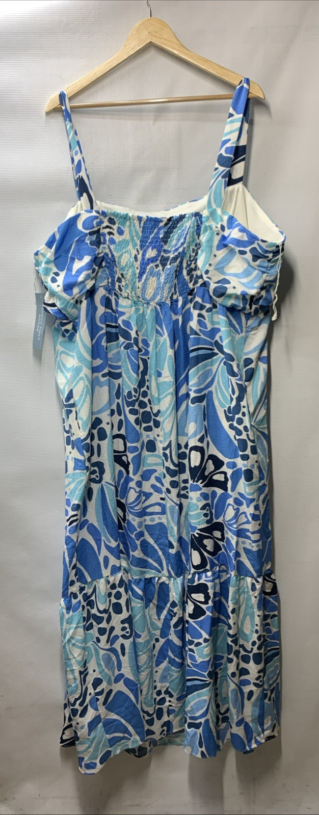 London Times Women's Cotton Smocked Back Babydoll Tiered Maxi Dress Size 24W