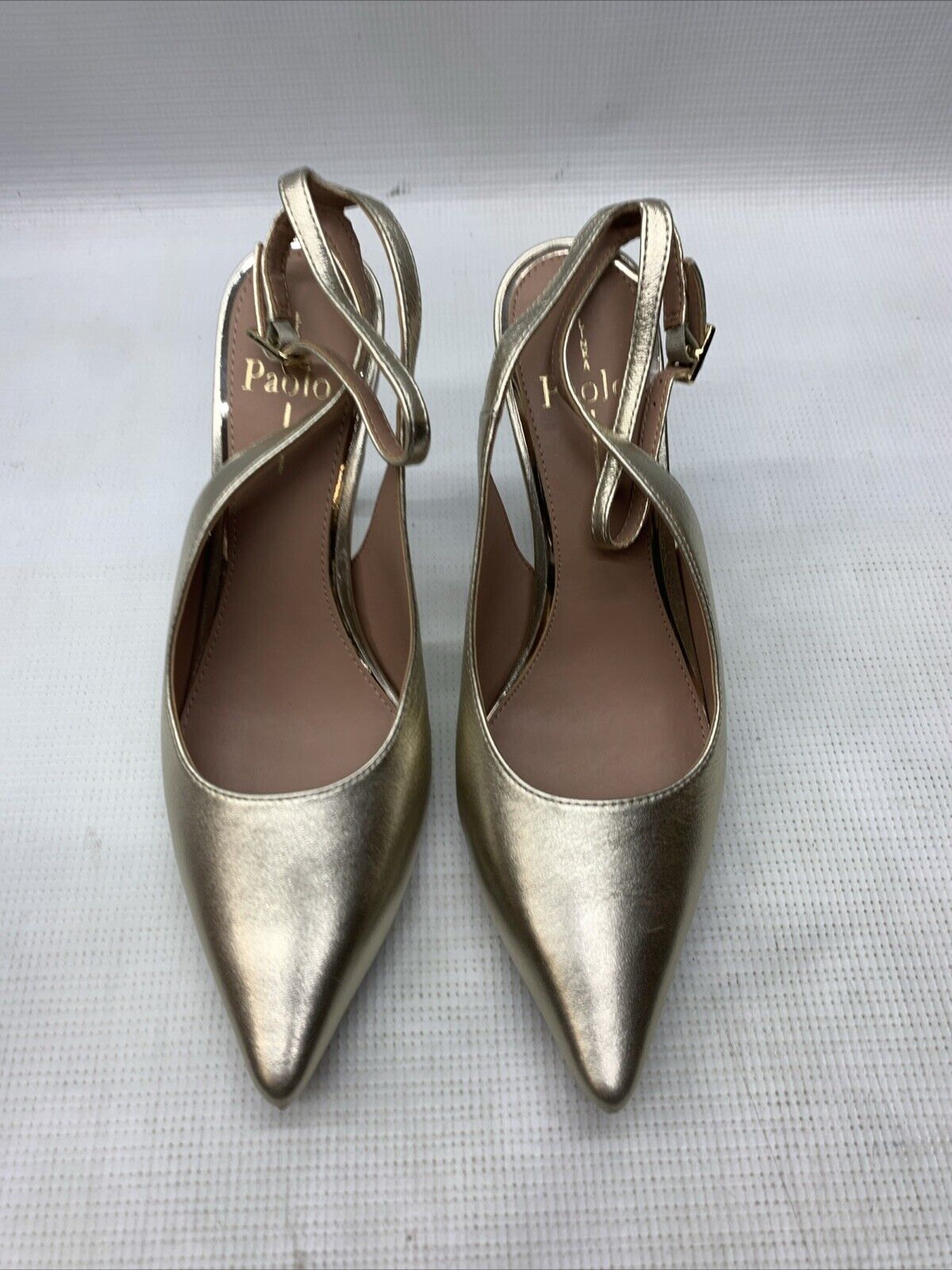 Linea Paolo Women's Chantal Slingback Heels Shoes Size 8.5M Gold Pointed Toe