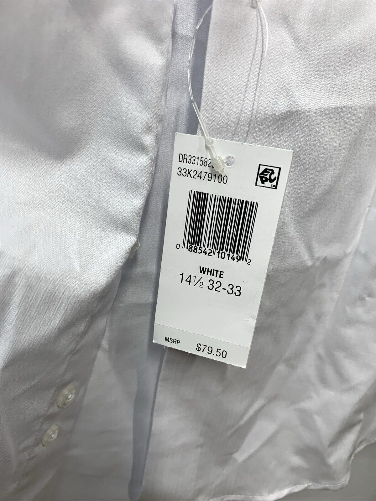Calvin Klein Men Slim-Fit White Herringbone Non-Iron Dress Shirt Size 14.5 32/33